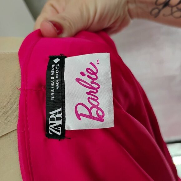 zara barbie mattel draped dress pink size s colab with barbie hi low dress gown - Picture 13 of 13